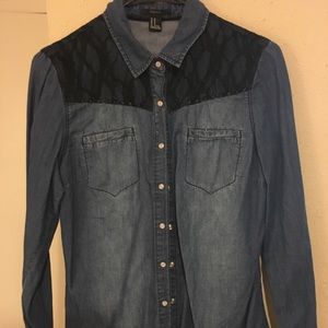 Blue Jean and Black Lace Shirt. Size Medium